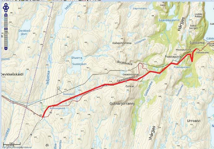 Løype 7: Forslag til strekning som utgår (ca. 12 km). b) Ny løype fra Vestertana til Geassájávri (Sommervann)? Som ledd i saksbehandlingen har det vært kontakt med hytteeiere i Sjursjok.