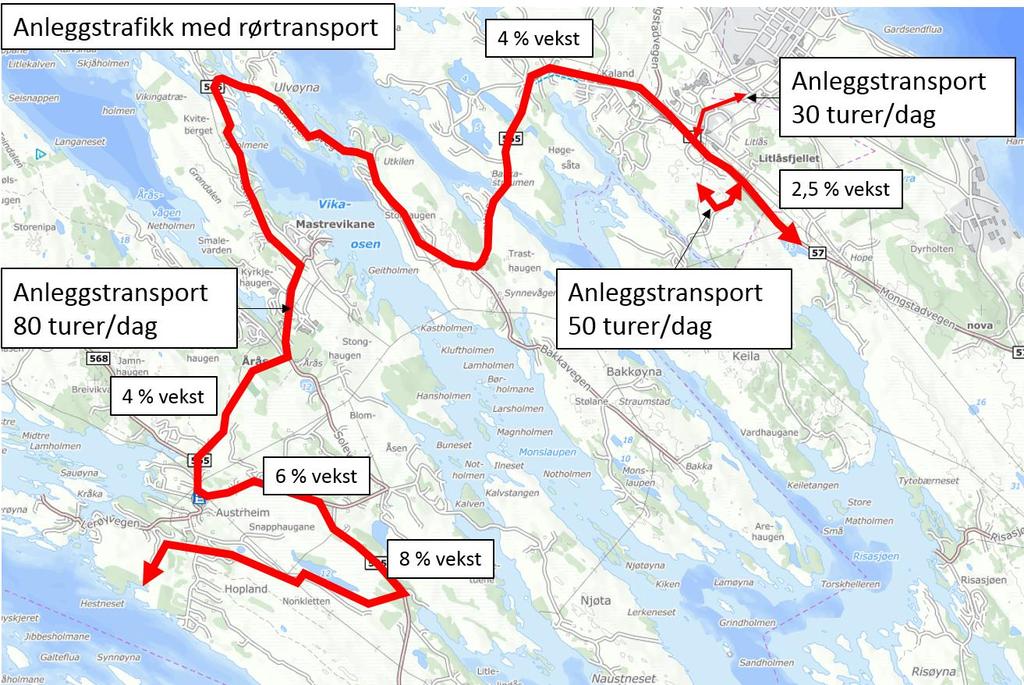 Dersom vi regner 8 timers arbeidsdag, vil det i snitt være 6 minutter mellom hver bil i den ene eller andre retningen på Fv 565 ved Mastrevik.