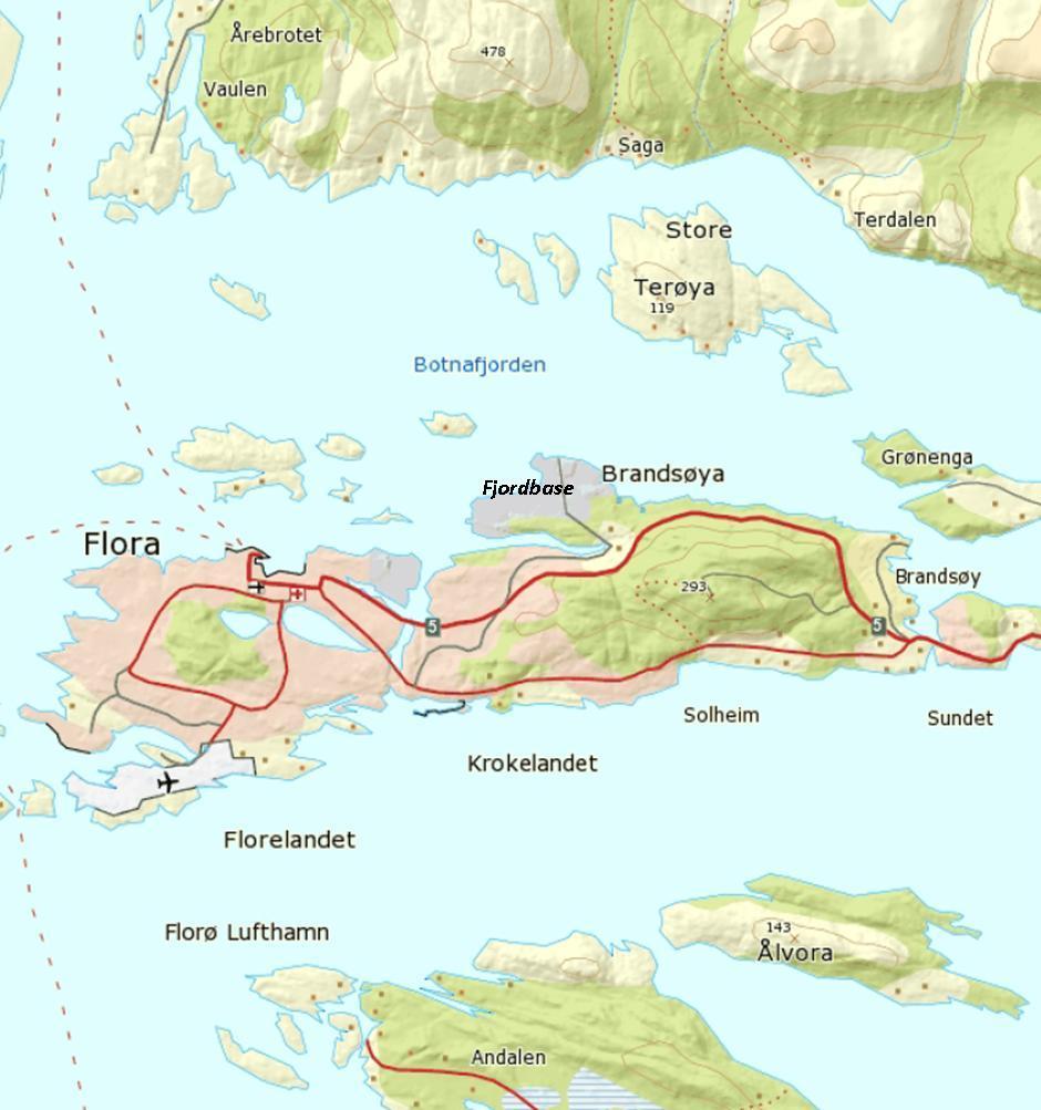 5 TILTAKSBESKRIVELSE 5.1 Lokalisering Fjord Base ligger på Botnaneset, øst for Florø sentrum (fig. 5.1). Basen er utgangsporten for leteboring og drift av oljefelter i nordlige del av Nordsjøen.