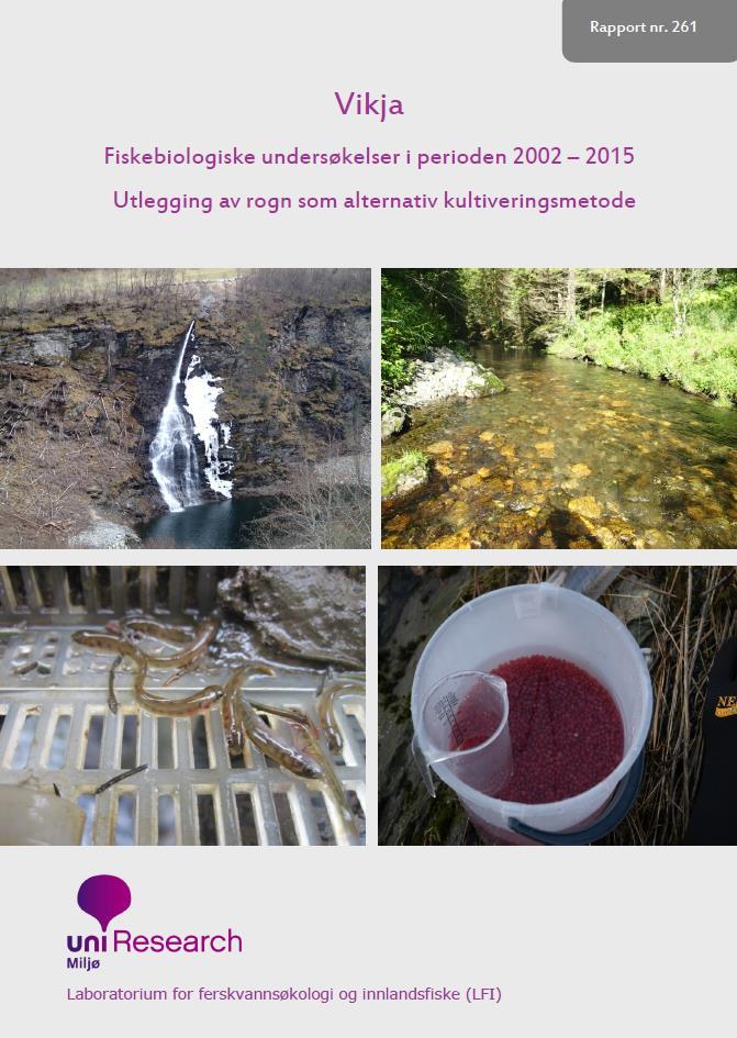 Fiskebiologiske undersøkelser i perioden 2002-2014. Rapport 247, ISSN-1892-889 3. UNIResearch Miljø 2015 (Notat) Sven-Erik Gabrielsen og Bjørnar Skår: Biotopjustering i øvre del av restfeltet i Vikja.