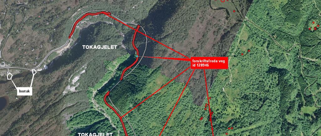 det ikkje er eit oversiktskart som viser utstrekninga av dei registrert kulturmiljøa og enkeltminne i høve til planlagde tiltak.