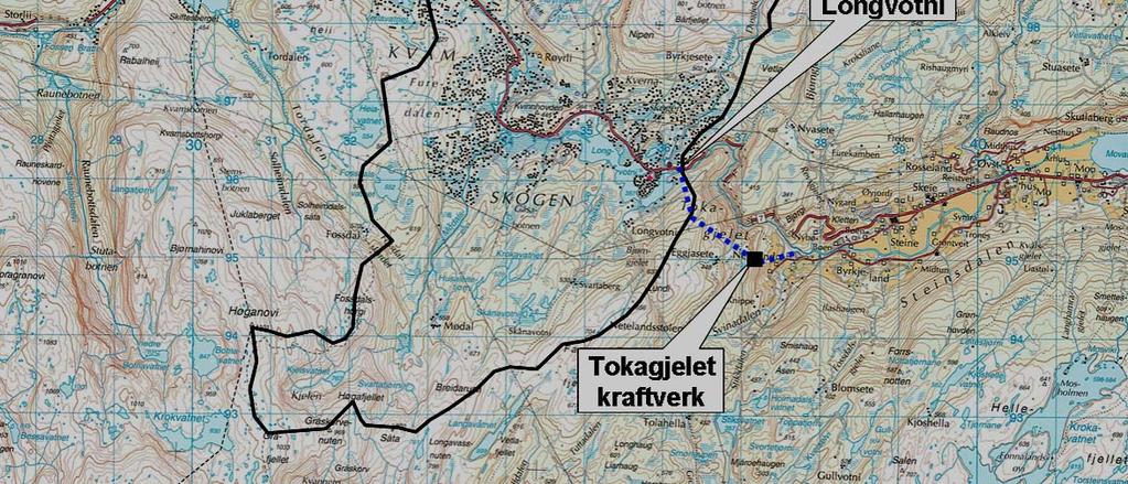 Tokagjelet kraftverk skal utnytte fallet mellom Longvotni på kote 357 og kote 55 moh, og produksjonen i kraftverket vil bli gjennomsnittlig omtrent. 84 GWh pr. år.