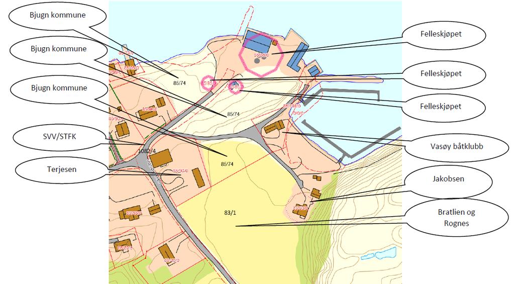 Figur 2: kartutsnitt med hjemmelshavere (kilde: Bjugn kommune/infoland).