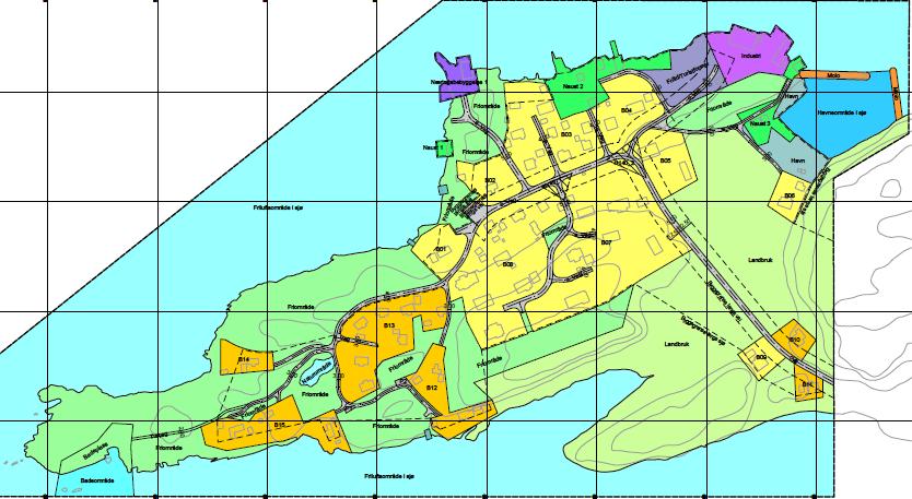 Figur 5: Gjeldende reguleringsplan for Vasøya. Der reguleringsplanen blir vedtatt i strid med grunneiers interesser, kan det være grunnlag for krav om innløsning eller rett på erstatning, jf.