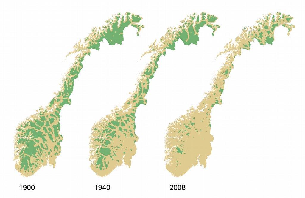 Utviklinga for villmarksprega naturområde I 2003 2008 stod energisektoren for størstedelen av tapet av inngrepsfrie naturområde, med 40% Den planlagde vindkrafta på Fosen er eit av