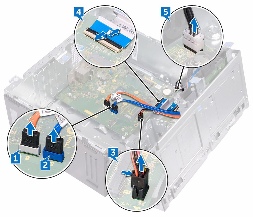 3 Disconnect the hard-drive and optical-drive power cable from the system board. 4 Disconnect the I/O-board cable from the system board.