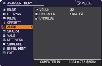 AUDIO-meny vises i tabellen nedenfor. ENTER tabell.