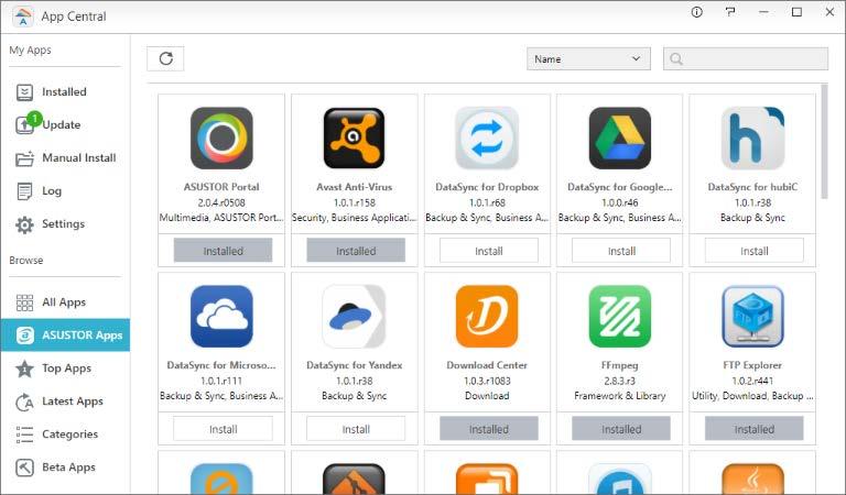 App Central Obs: Denne funksjonen kan variere avhengig av hvilken NAS-modell som brukes. Du kan bruke App Central til å laste ned apper som passer til bruk med NAS-en.