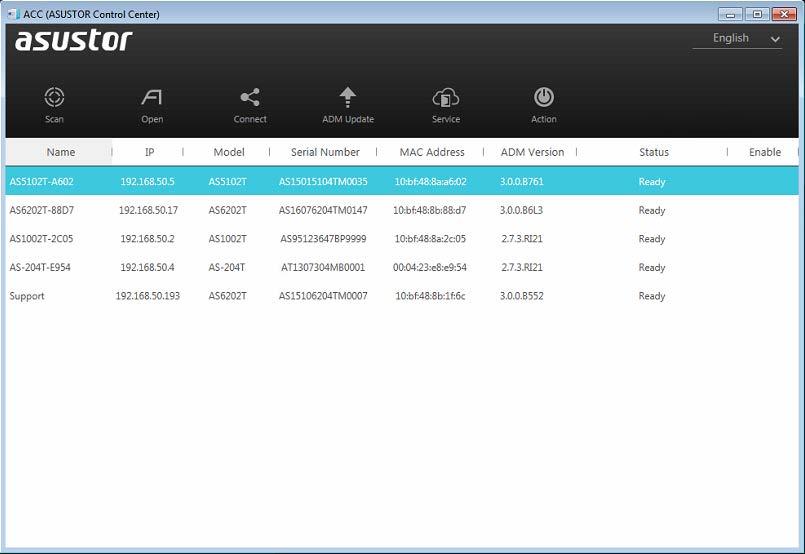 ACC (ASUSTOR Control Center) Control Center kan enkelt finne og konfigurere ASUSTOR NAS på det lokale