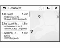 Navigering 43 Velg ønsket interessepunkt. Detaljermenyen vises. Velg Start for å begynne veivisning. Resultater-liste I Resultater-listen vises forskjellige mulige reisemål.