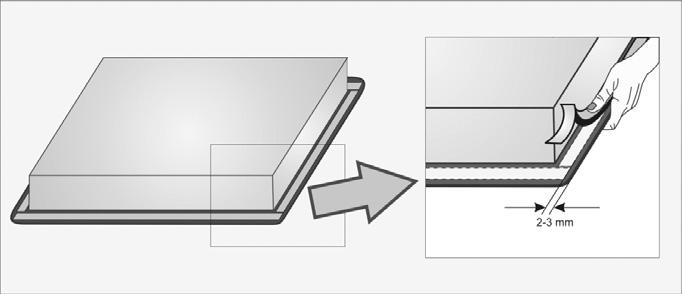 Montering av innebygd koketopp Finerkledningen på kjøkkeninnredningen bør behandles med varmebestandig lim (100 C), ellers kan den lett deformeres eller forandre form.