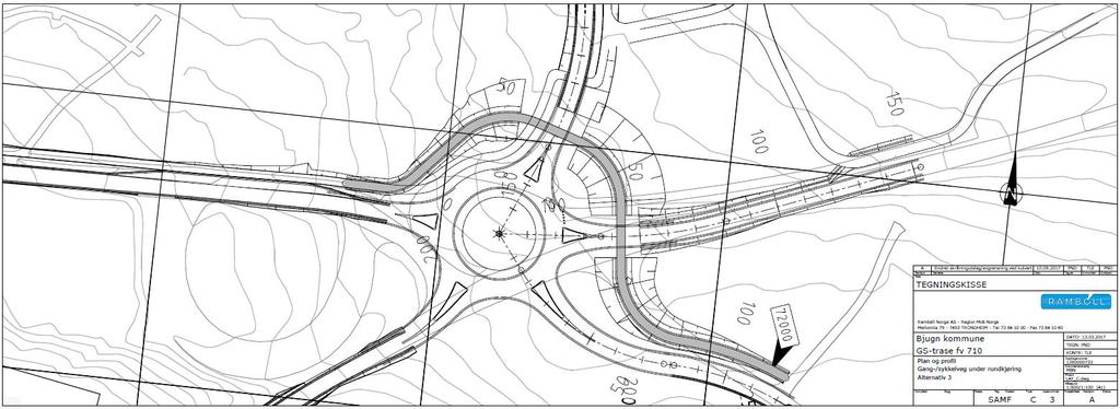 FV 710 Botngård 4 av 9 2.2 Underganger i kryss med Alf Nebbs gate 2.2.1 Alternativ 2a to underganger I alternativ 2a har vi sett på mulighet for å krysse fv 710 øst for kryss med fv 113 Vasskogveien og med Alf Nebbs gate.