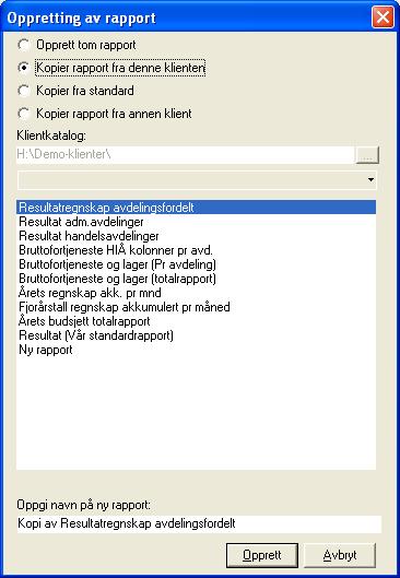 Kap. 3 Rapportoversikt Side 16 3.3 Opprette rapport For å opprette en ny rapport i rapportgeneratoren, velger du menyen Rapporter > Rapportgenerator og går til skillekortet Rapportoversikt.