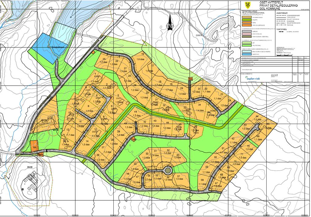 Privat detaljregulering Oset hyttefelt 9 Bilde 5: Forslaget til ny reguleringsplan. Ny bebyggelse er markert med røde ellipser. 4.