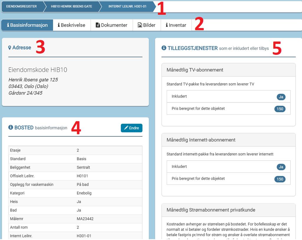 Objektdetaljer - Basisinformasjon Figur 1.29: Skjermbilde for Objektdetaljer - basisinformasjon 1.