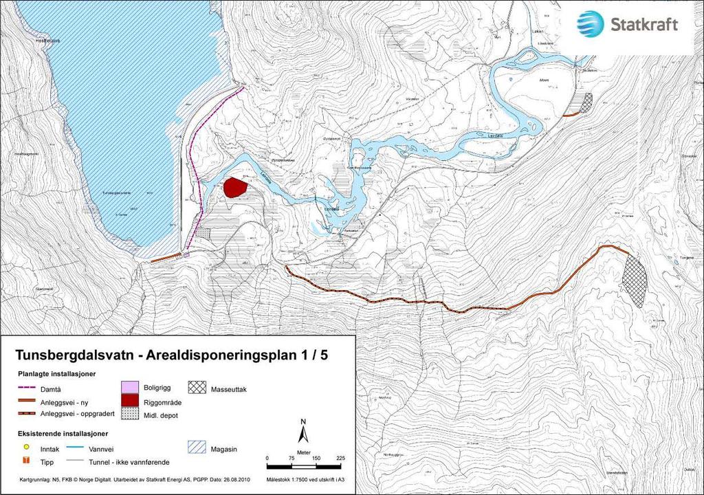 sprengstein. Tunsbergdalsvatn er demmet opp ca. 28 m fra opprinnelig tilstand. Damvolumet er 1.070.000 m 3.