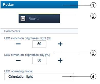 Igangsetting Vippeinnstillinger [1] Endre navnet [2] Koble sensoren med knappen [3] Innstilling av LED-innkoblingslysstyrke natt/dag in % med knappene -/+ Parameteren bestemmer hvor kraftig LEDlampen