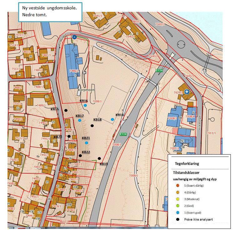 Rene masser på tilstandsklasse 1 kan bli liggende eller omdisponeres Figur 16 Oversikt over området på øvre tomt (bildet øverst) og nedre tomt (bilde nederst) på Vestsiden ungdomsskole med