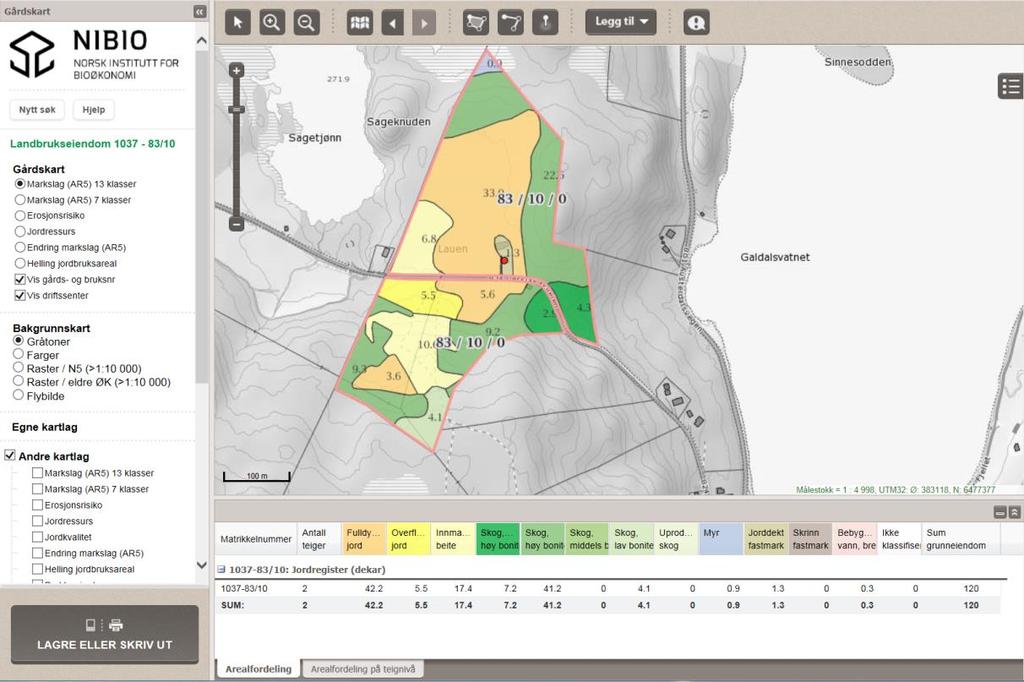 GÅRDSKART PÅ INTERNETT - Kart og arealer for valgt