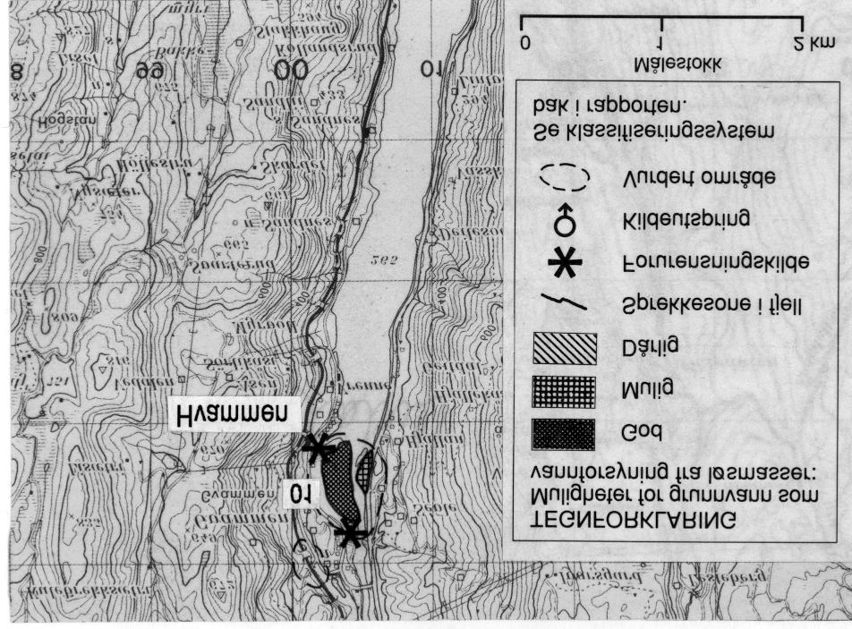 Fig.1. Solli boligfelt, Tunhovd (kartblad 1615 IV). HVAMMEN VANNVERK Grunnvannsbrønn/gravd brønn er etablert i 1971-72 på elveslette, avsetning 01, der elva renner ut i Norefjorden.