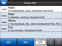 POI er ordnet etter deres avstand fra din nåværende posisjon.