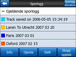 Dersom sporet ikke er synlig, vises en understreket bokstav her. Trykk på linjen av det merkede sporlogg vil veksle mellom vise og skjule loggen.