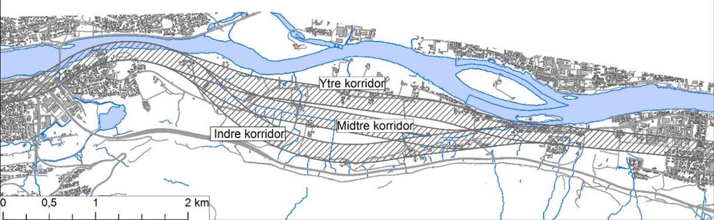 30 av 108 5.2.1 Gulskogen Mjøndalen Fra Gulskogen frem til Pukerud følger alle korridoralternativene dagens linjeføring.