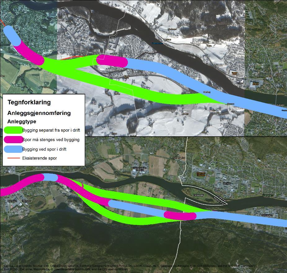 84 av 108 9 ANLEGGSFASEN 9.1 Arealbehov mulige riggområder Det vil være behov for flere rigg- og anleggsområder under arbeid med et nytt dobbeltspor.