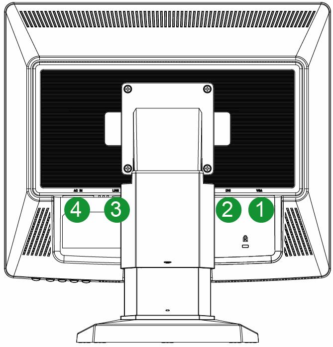 TILKOBLINGER Tilkobling til PC Slå av datamaskinen før du setter igang prosedyren nedenfor. 1. Koble en ende av VGA-kabelen til baksiden på monitoren og den andre enden til datamaskinens VGA-port. 2.