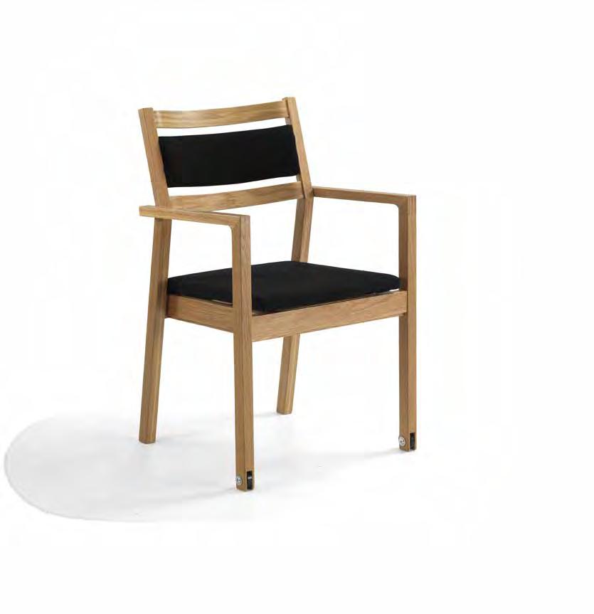 stacking chair with armrest, small removeable back cover and wheel on front leg Modus Stapelstuhl mit Armlehne,