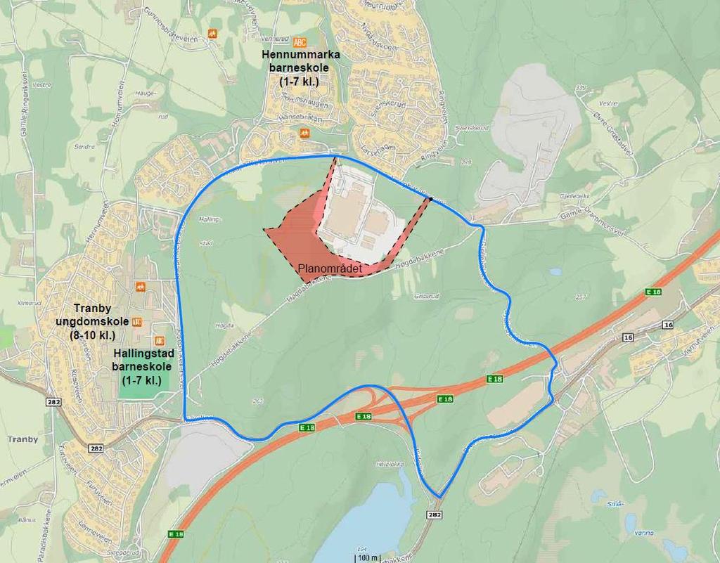 48 10 Skoleveier Det er tre skoler i nærheten av planområdet. Skolene ligger vest og nordvest for planområdet. I Tabell 11 er det vist navn, adresse og type av de tre skolene i nærheten.