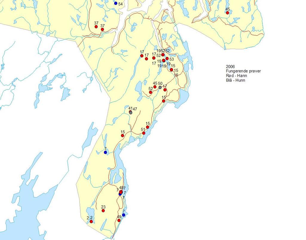 D. Finnmark-Øst (Sør-Varanger) 3.4 Analyse av prøver fra 2005 3.4.1 Analyse av 2005-prøver fra Sør-Varanger, Finnmark Med en mer stringent metode og strengere krav til DNA analysen (se kap.