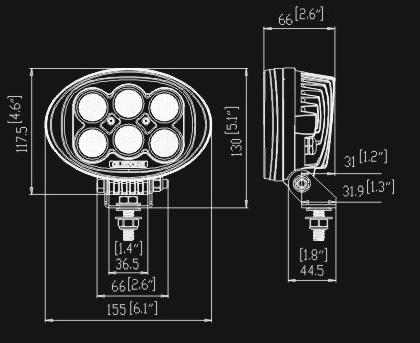 WD-6L60 60 Watt / 5400 Lumen LED arbeidslampe Varenummer WD-6L60_15 WD-6L60_60 Antall LED 6 stk. a 10 Watt.