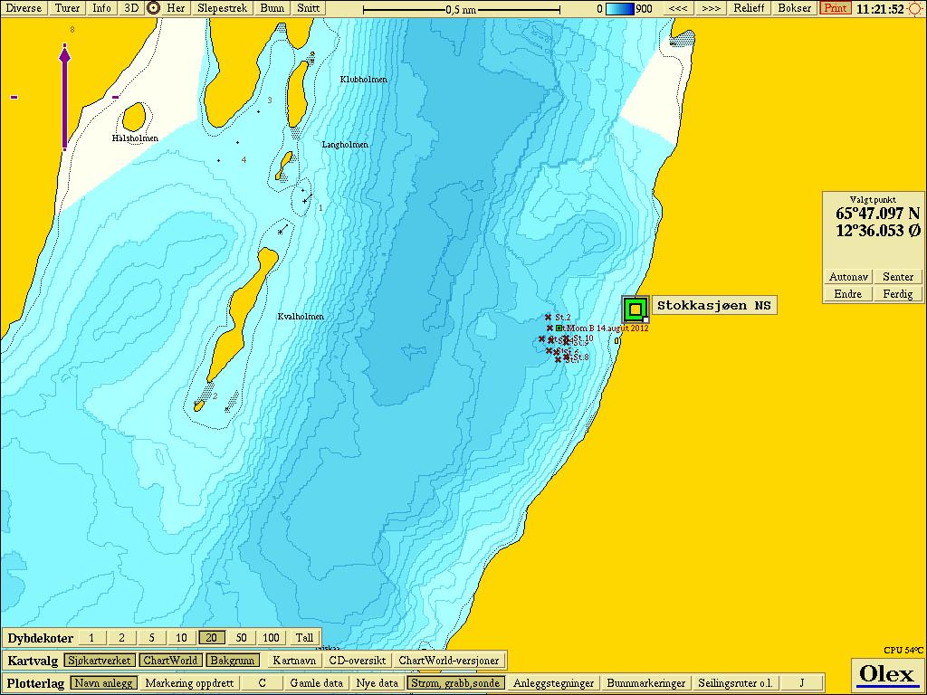 Mom B Stokkasjøen August 212 4.4. Bunntopografiske forhold på lokalitet Stokkasjøen Lokalitet Stokkasjøen er plassert langs land i Stokkefjorden.