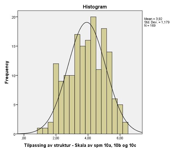 minimumskravet. Skalaen er tilstrekkelig reliabel og kan derfor benyttes som mål på tilpasning av struktur i analysen.