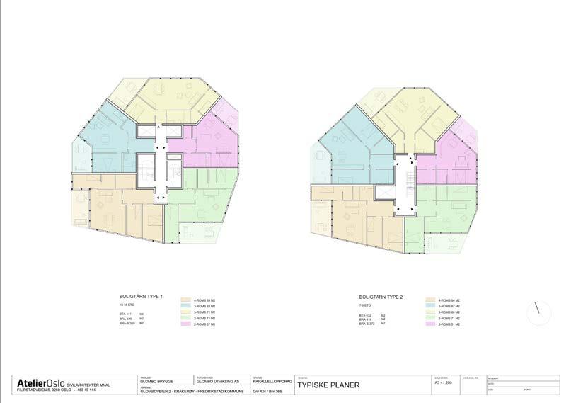 Typisk plan NSW Bygningskonsept valgt av NSW som i prinsippet er likt for alle bygg vist i deres forslag og dette oppleves som et noe uheldig valg med åpne svalganger helt opp i tolv etasjer og