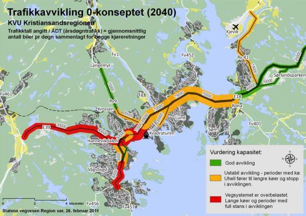 4.3.1 Trafikk Med en trendframskriving av trafikkveksten fra år 2010 til 2040 etter Statistisk sentralbyrå sin middelvekstkurve for befolkningsvekst, bomtakstnivå tilsvarende dagens og en