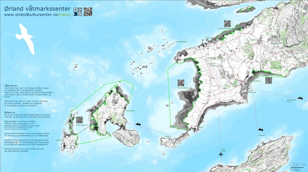 Ørlands kart med fjæreområdene og RAMSAR områdene tydelig