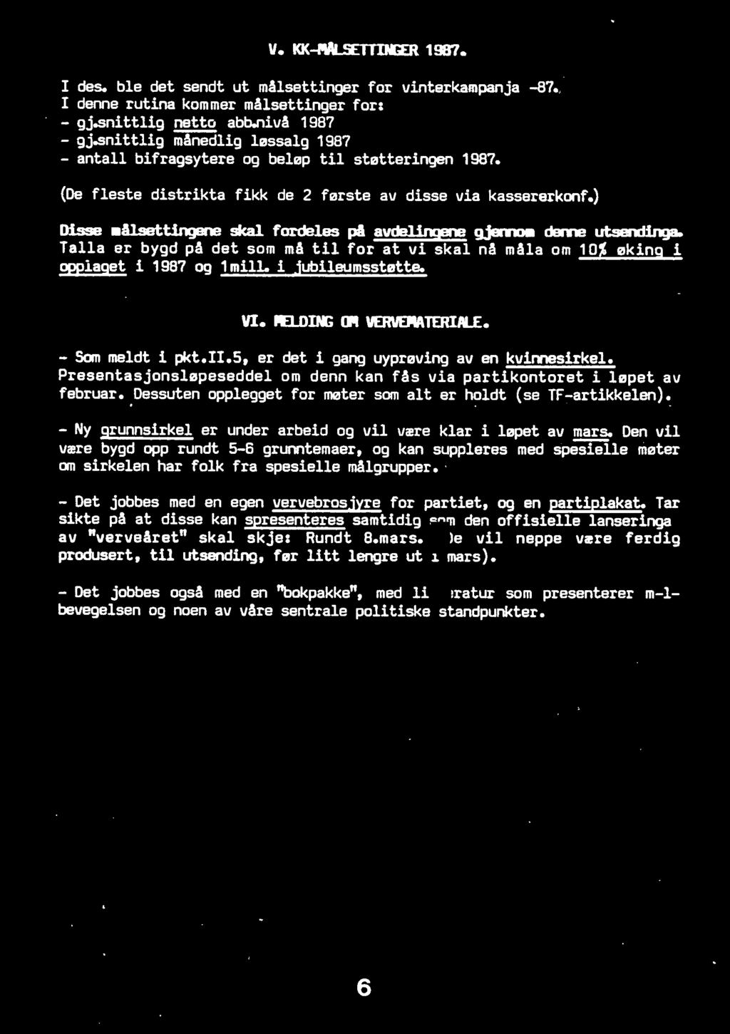 I des. ble det sendt ut målsettinger for vinterkampanja -87. I denne rutina kommer målsettinger for: - gj.snittlig netto abb.nivå 1987 - gj.