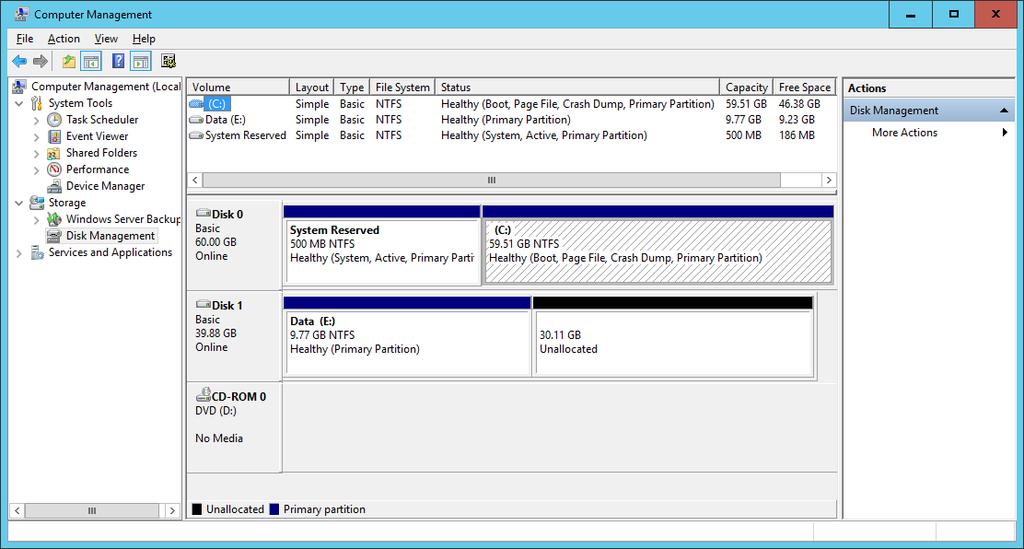 Windows Disk Management Verktøy for diskadministrasjon i Computer Management Administrative Tools --> Computer Management Finnes i alle nye Windows versjoner: