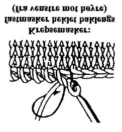 1. fm = 1 lm. Kropp: Legg opp 56 lm med 1 tråd duo og 1 tråd metallic på heklenål nr 3½. Ta sm med 1 kjm. 1. omg: Hekle 1 lm (= 1. fm), videre hekles 1 fm i hver lm = 56 fm.