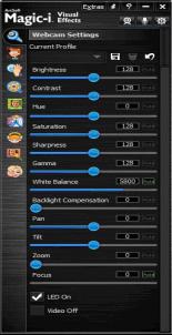 Justere tilleggsinnstillinger for webkameraet Du kan endre tilleggsinnstillinger for webkameraet i ArcSoft Magic-i Visual Effects. 1 Hvis det er åpnet, lukker du ArcSoft WebCam Companion-vinduet.