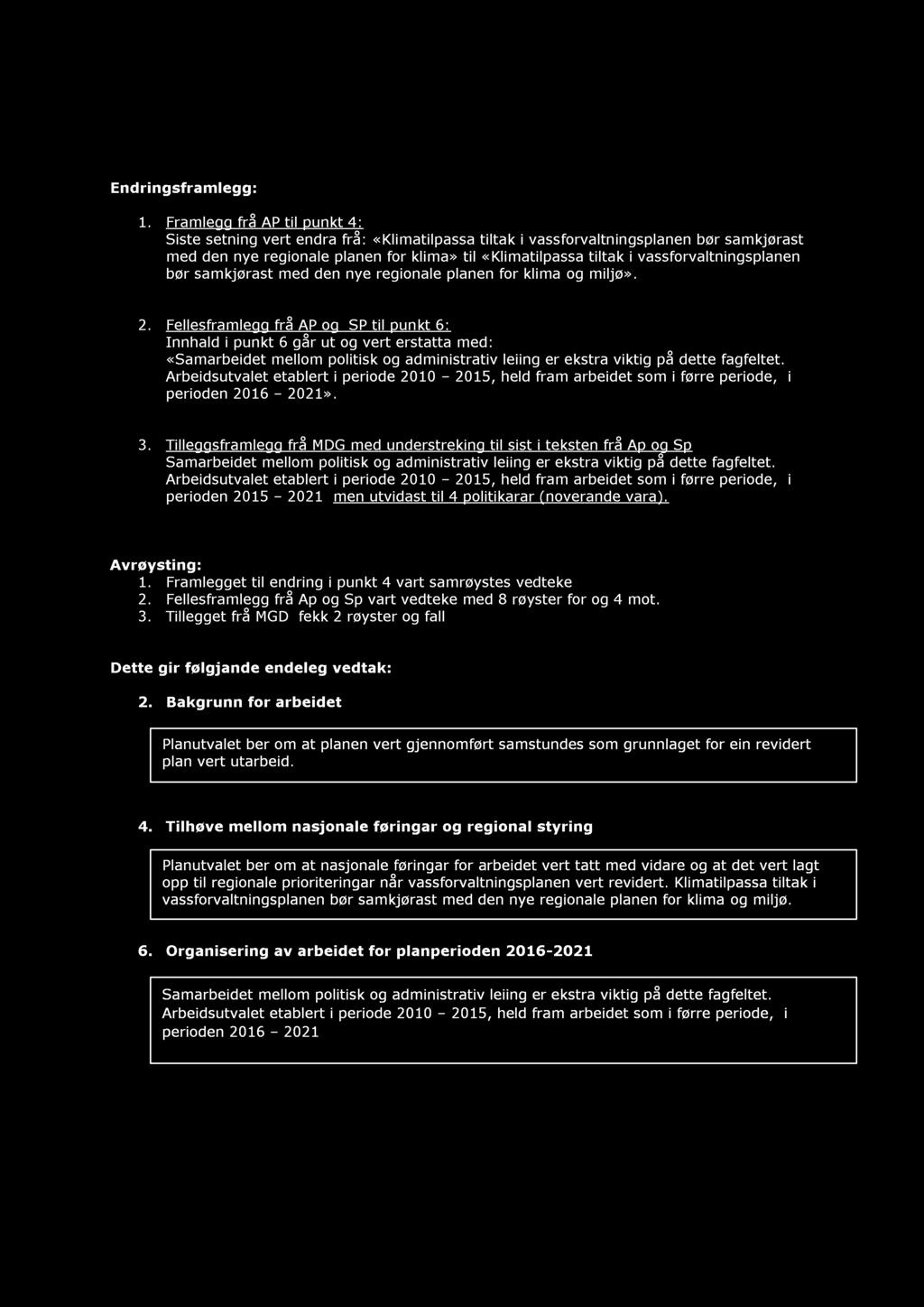 vassforvaltningsplanen bør samkjørast med den nye regionale planen for klima og miljø». 2.
