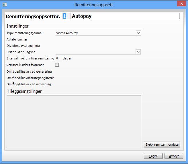 Hvis dere har flere finansforbindelser, husk å legge inn Visma Autopay som remit.oppsett på alle forbindelser, hvor Visma.net Autopay skal brukes.