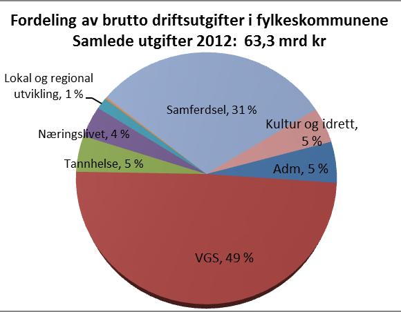 Brutto driftsutgifter i kommunene var ca 322 mrd. kroner i 2012, og de store tjenesteområdene barnehage, grunnskole og pleie og omsorg utgjør om lag 2/3-deler av brutto driftsutgifter til kommunene.