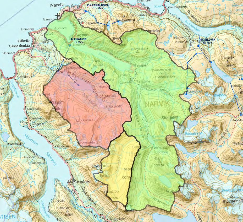 1. Innledning Håkvik kraftverk ligger i Narvik kommune i Nordland. Kraftverket tar vann fra Håkvikdalen og slipper det ut i ytre deler av Beisfjorden nord for Håkvika.
