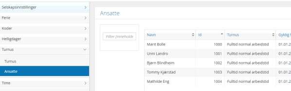 Under «Ansatte» får du en oversikt over hvilke ansatte som er tilknyttet denne turnusen.