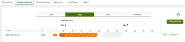 Godkjenne fraværssøknader Calendar / Fraværssøknad Menyvalget «Fraværssøknad» kan benyttes til godkjenning av fraværssøknader.