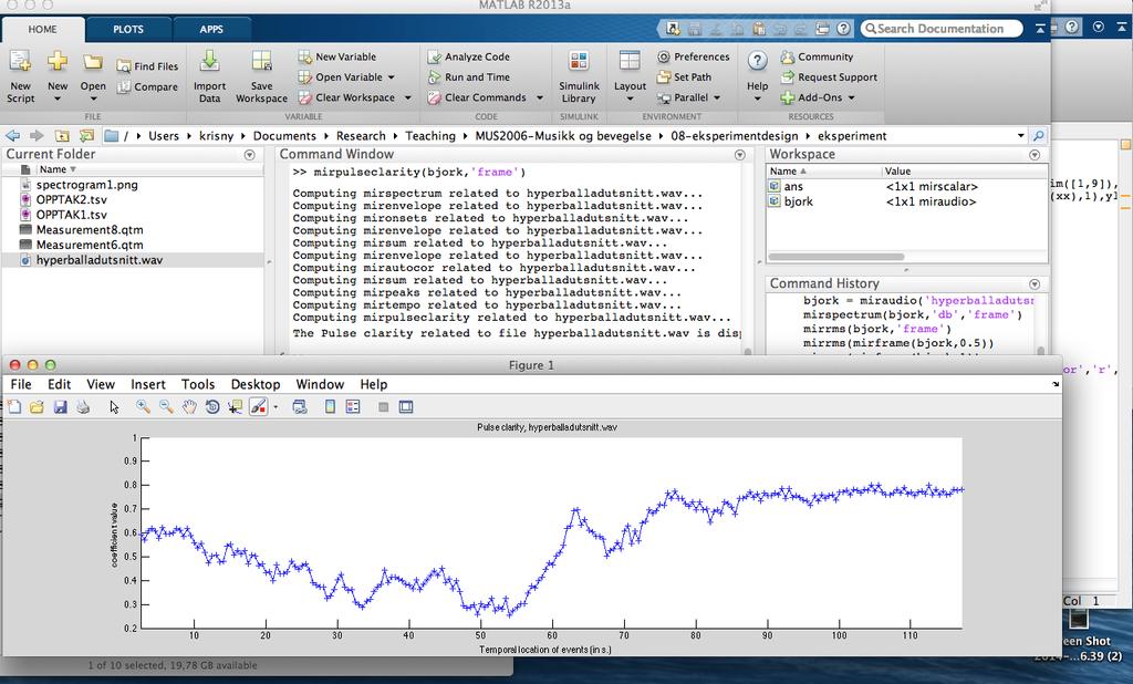 En liten eksemplanalyse av lydfilen vår Funksjonen mirpulseclarity
