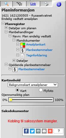 PlanDialog i WebInnsyn - vise planinfo Planinformasjon fra planregister og evt.